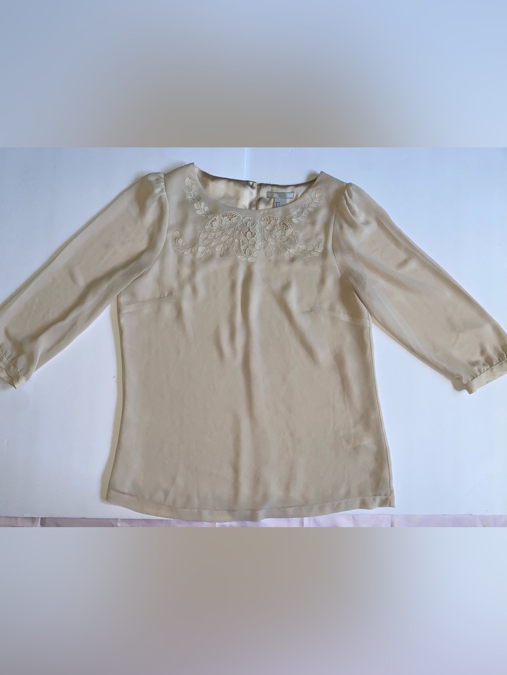 H&M Delicate Cream Embroidered-Lined Sheer Blouse